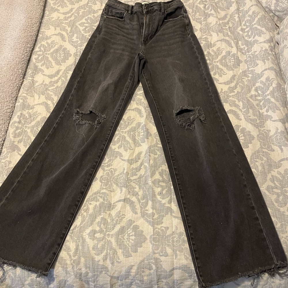 Trendy Black Distressed Flare Jeans